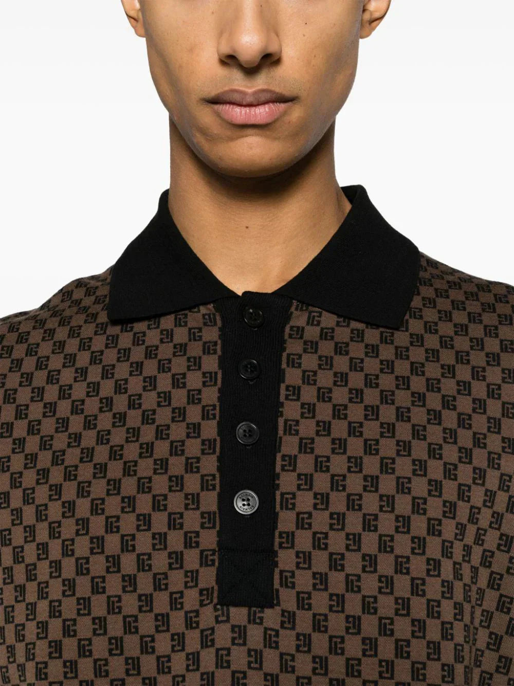 mini monogram jacquard polo shirt by balmain - bottegalusso: premier destination for modern luxury menswear