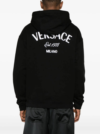 Milano Stamp Embroidered Cotton Hoodie by Versace - bottegalusso: Premier Destination for Modern Luxury Menswear