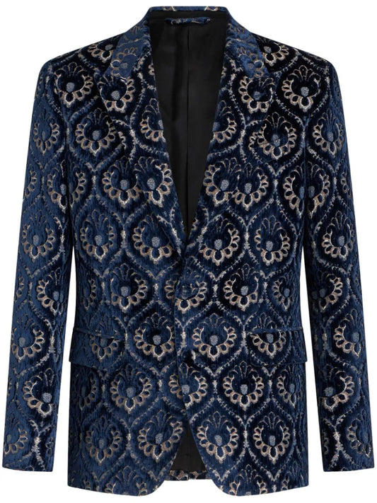 Velvet jacquard single-breasted blazer