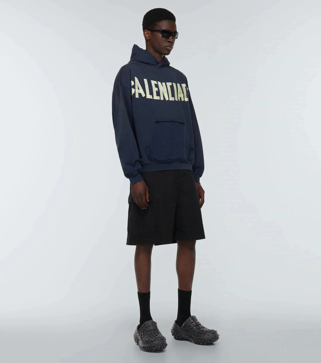 tape logo cotton jersey hoodie by balenciaga - bottegalusso: premier destination for modern luxury menswear