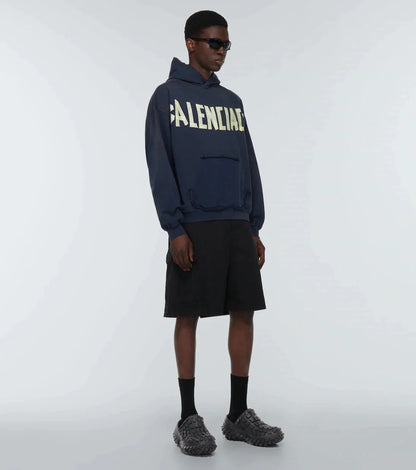 Tape Logo Cotton Jersey Hoodie by Balenciaga - bottegalusso: Premier Destination for Modern Luxury Menswear