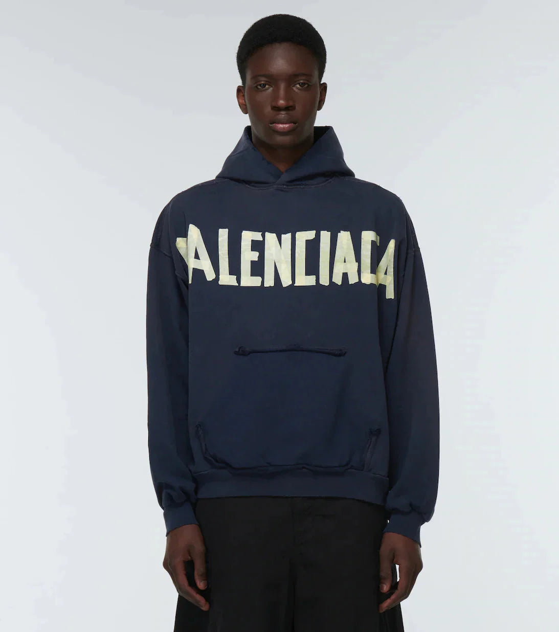 tape logo cotton jersey hoodie by balenciaga - bottegalusso: premier destination for modern luxury menswear