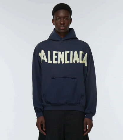 Tape Logo Cotton Jersey Hoodie by Balenciaga - bottegalusso: Premier Destination for Modern Luxury Menswear