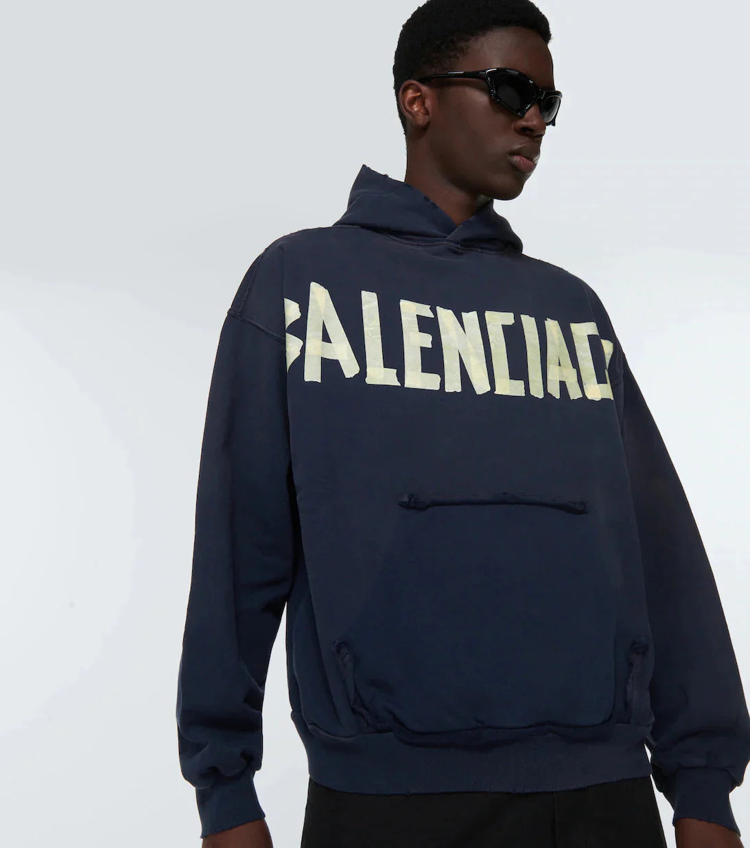 tape logo cotton jersey hoodie by balenciaga - bottegalusso: premier destination for modern luxury menswear