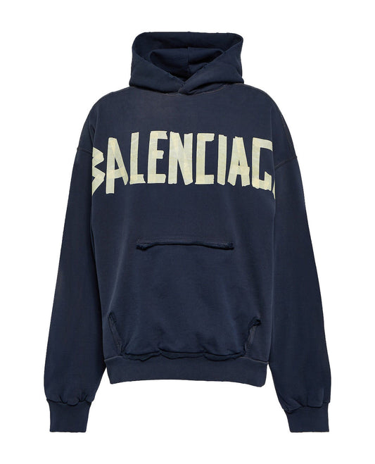 Tape Logo Cotton Jersey Hoodie by Balenciaga - bottegalusso: Premier Destination for Modern Luxury Menswear